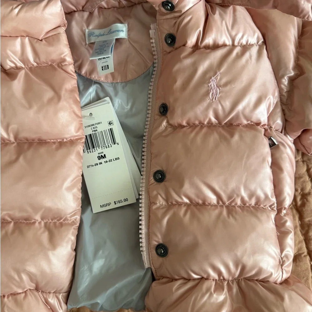 Ralph Lauren Girls' Pale Pink Hooded Puffer Jacket